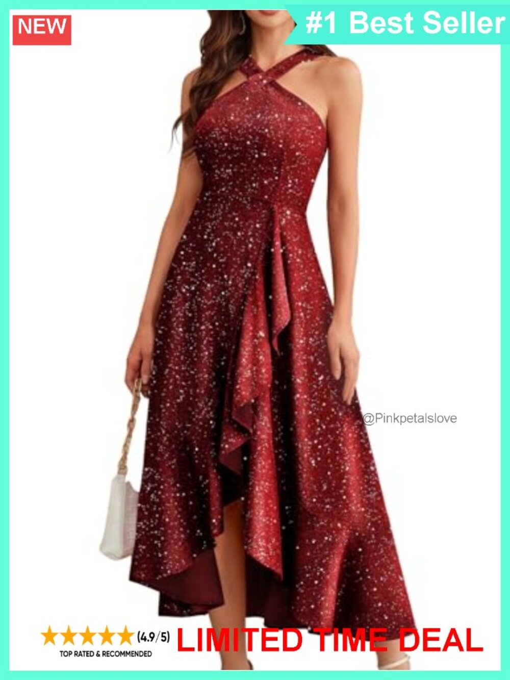 Sequin Halter Hi-Lo Maxi Formal Evening Prom Party Dress